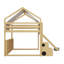 Lit mezzanine en bois avec structure en forme de maison et auvent de tente-2063129197-2063129195