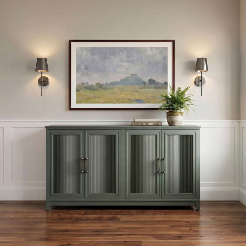 Meuble télé en bois massif à 4 portes Martha Stewart Bedford, Vert