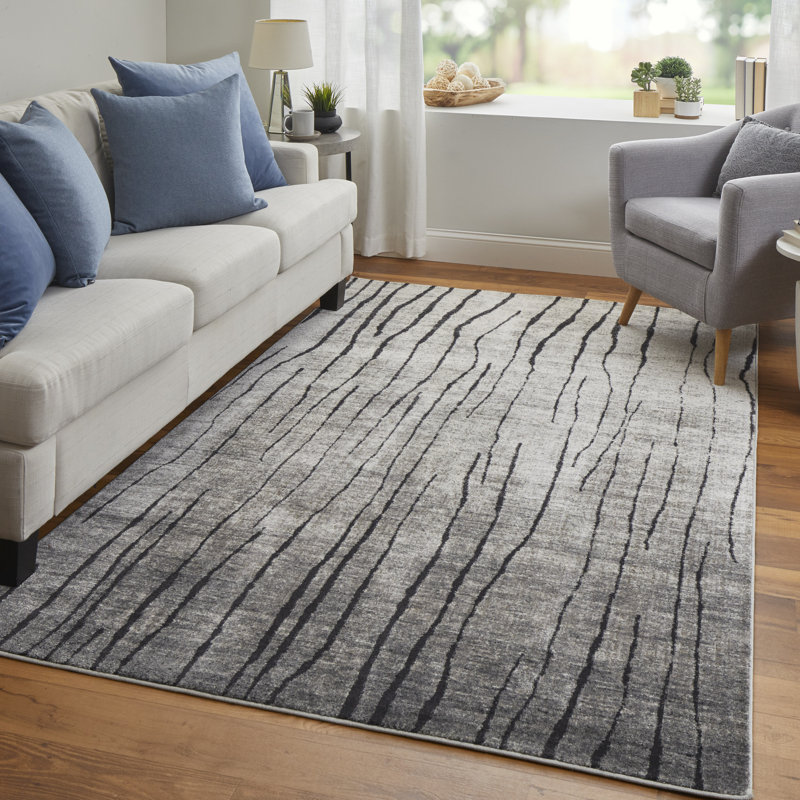 Rohon Performance Abstract Indoor Rug, Rectangle 5'3" x 7'6", Ivory/Charcoal