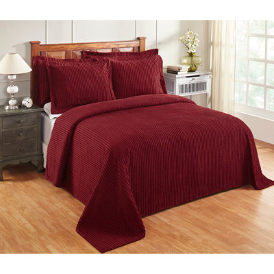 Jullian Collection 100% Cotton Tufted King Bedspread Set, Classic Stripe Coverlet with Matching Shams, OEKO-TEX Certified, Soft, Breathable, Machine Washable, All-Season, Burgundy