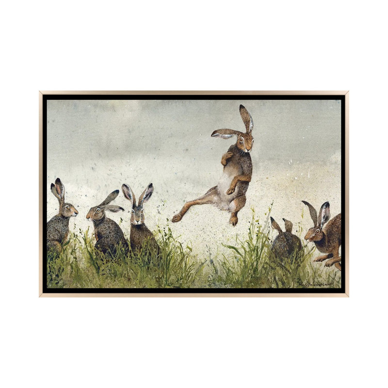 «Hijinx» par Maggie Vandewalle - impression d'art graphique, H 18 po x l 26 po x P 1,5 po, Encadrement champagne