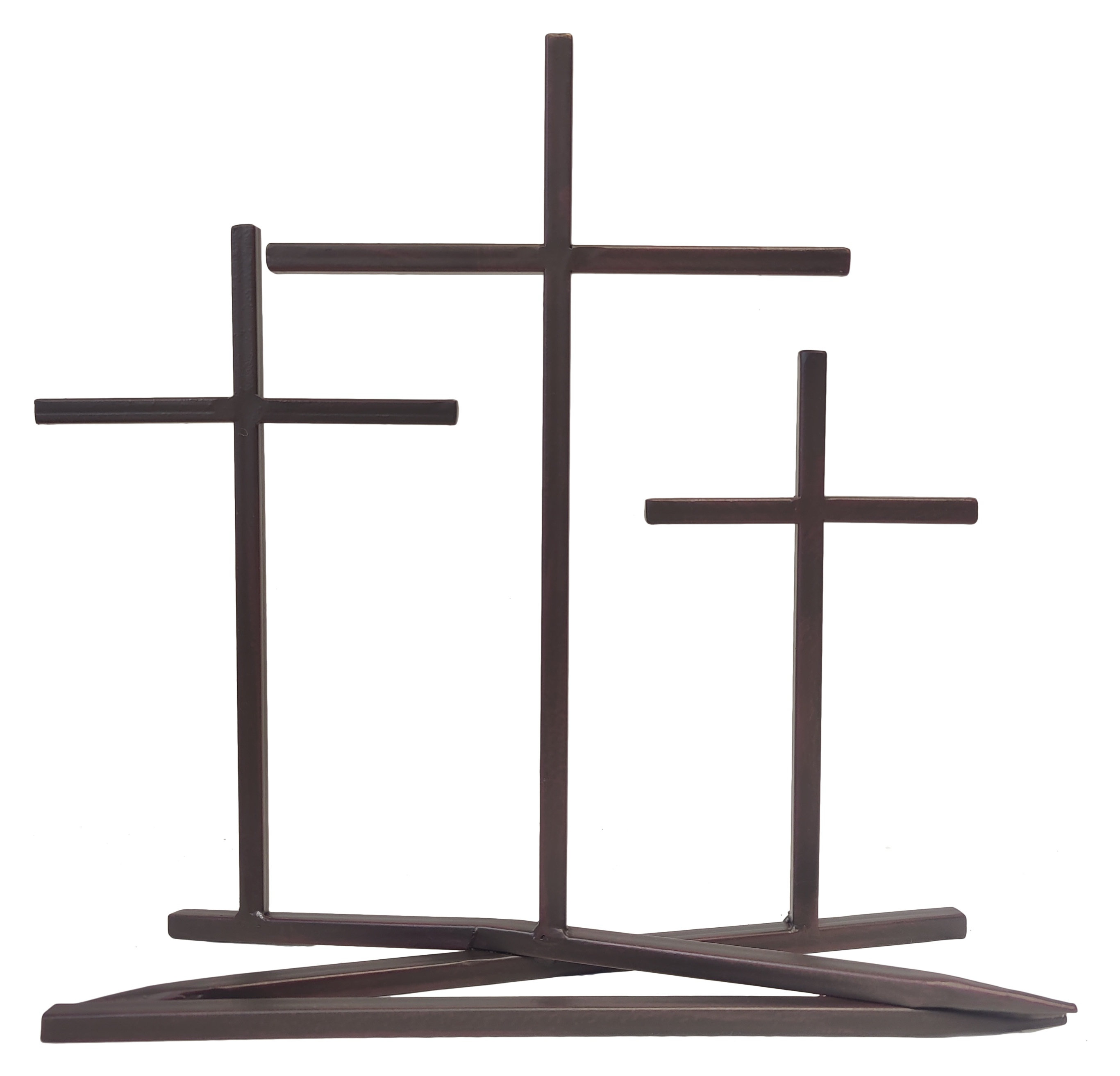 Astoria Grand Brown Metal 3 Standing Crosses on Metal Frame Freestanding Décor | Wayfair