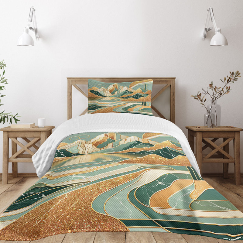 Amber Teal Burnt Orange Twin Polyester Bedspread Set