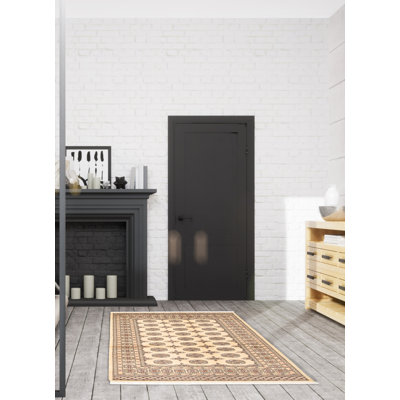 Tapis unique en laine noué à la main Peshawar Bokhara 4 pi 9 po x 6 pi 8 po beige