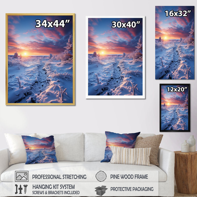 Décoration murale Sunrise Snowy Horizon - Paysages, H 44 po x l 34 po x P 1,5 po, Cadre flottant doré