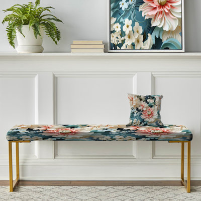 Banc floral rembourré or