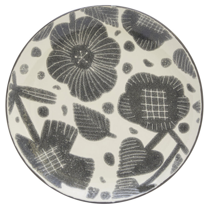 Gray and White Floral Ceramic Dinnerware Set, Service for 4