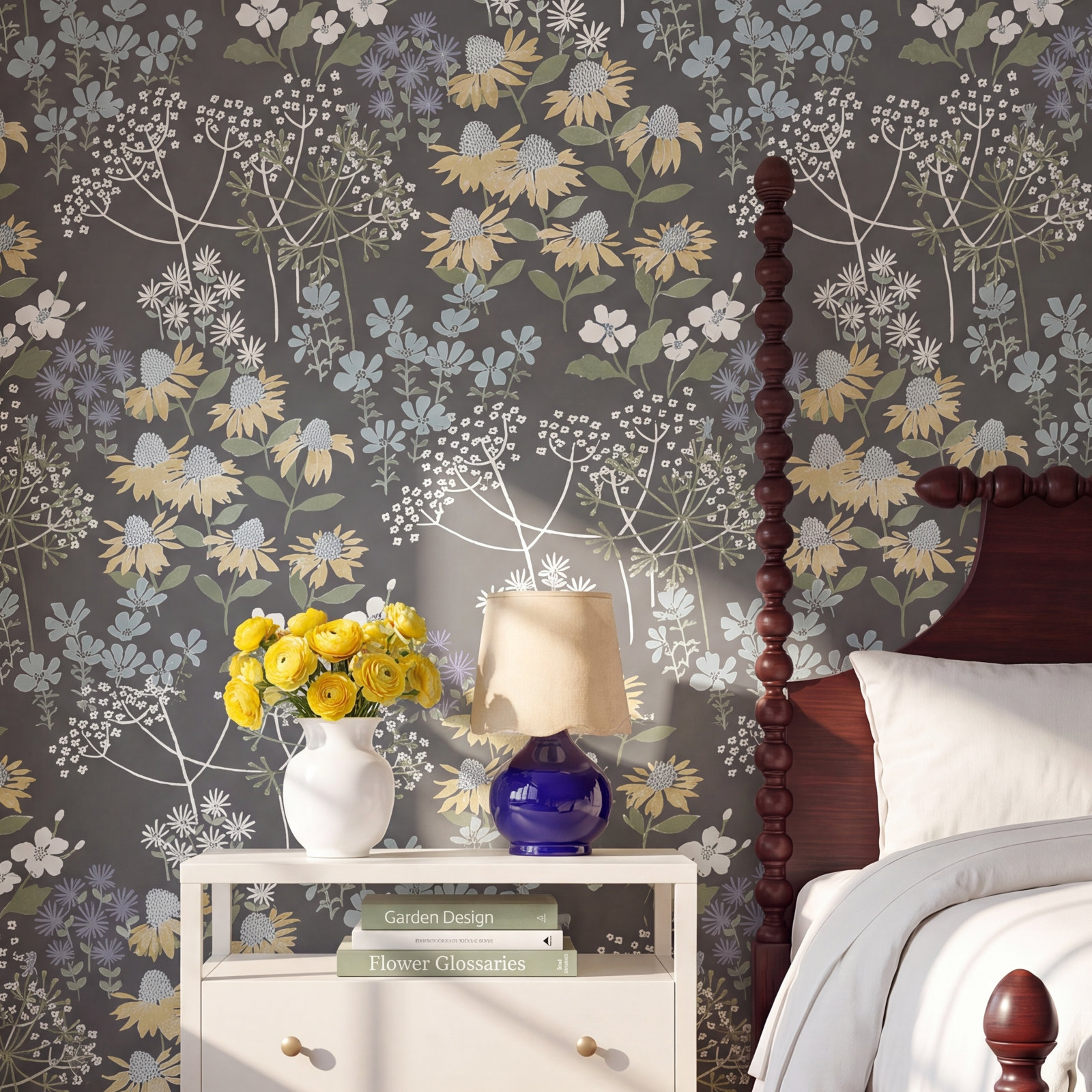 Floral Wallpaper, Gray