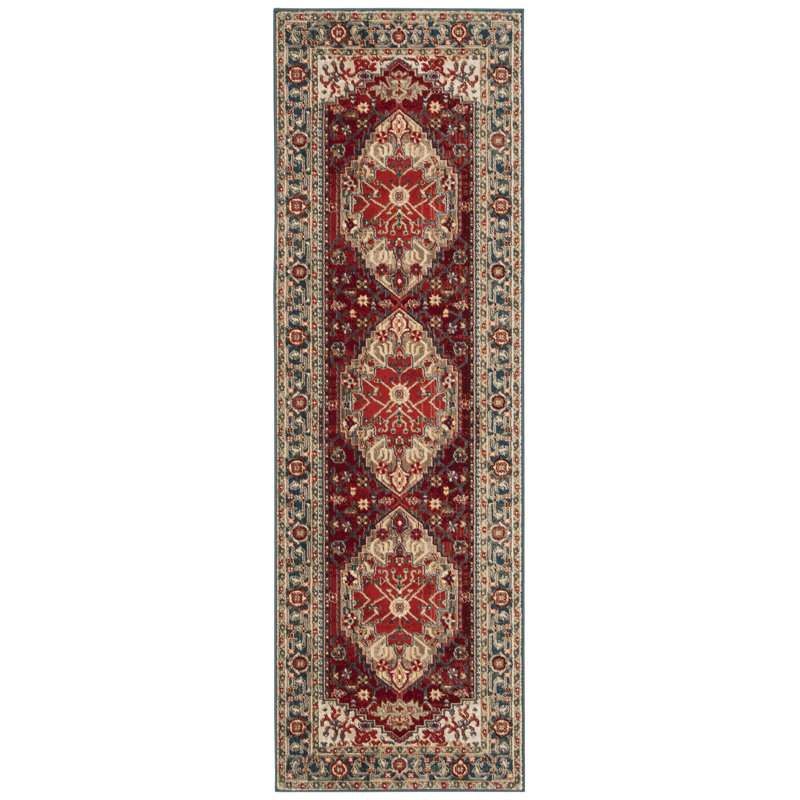 Tapis oriental performance Bisen, Blue/Red, Tapis de couloir 2 pi 6 po x 12 pi