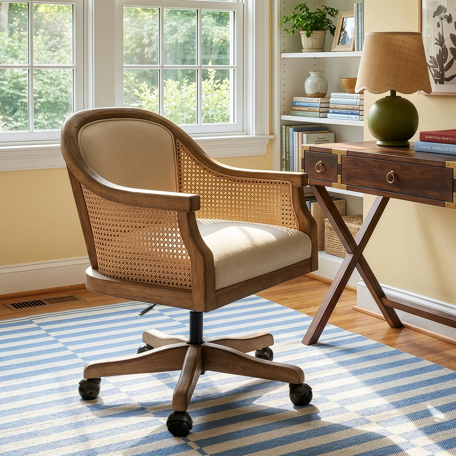 Ackeron Solid Wood Office Chair, Blue Canvas