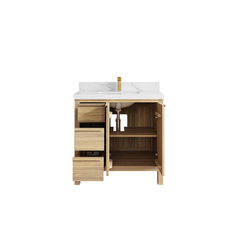 Chêne blanc Elizabeth X P 22 po Meuble-lavabo central D Quartz, Calacatta Laza