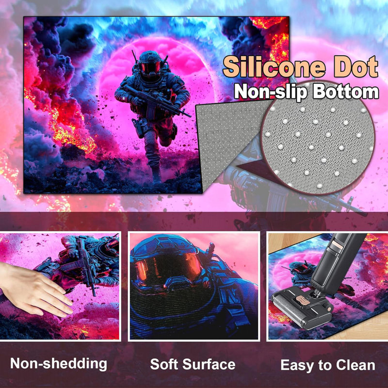 70" X 55" Running Shooting Battle Game Rug - Colorful Bomb War Design, Polyester Non-Slip Gaming Carpet For Bedroom Playroom