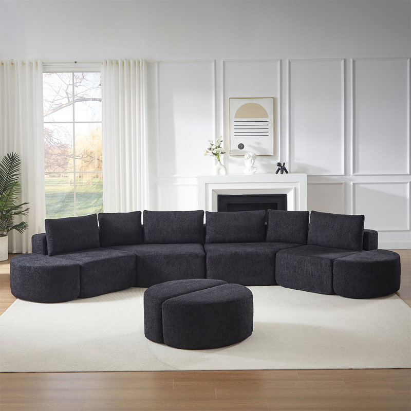 Ensemble de canapé modulaire en tissu chenille, Noir
