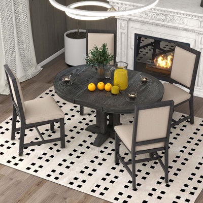 5-Piece Dining Set Extendable Round Table And 4 Upholstered Chairs by 17 Stories