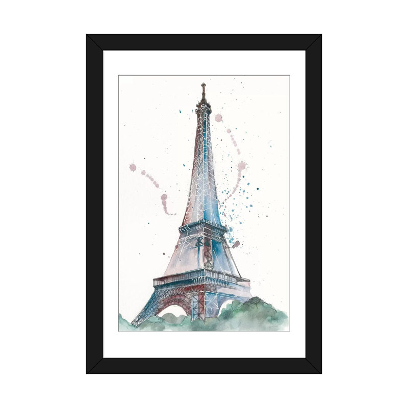 « view of eiffel iii », reproduction d’art sur toile, Papier d'art encadré noir, H 32 po x l 24 po x P 1 po, Blanc