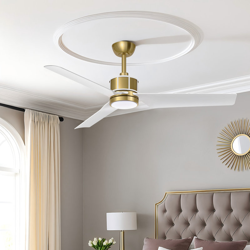 52" Ron 3-Blade Modern Indoor Ceiling Fan with Dimmable LED and Remote Control, White