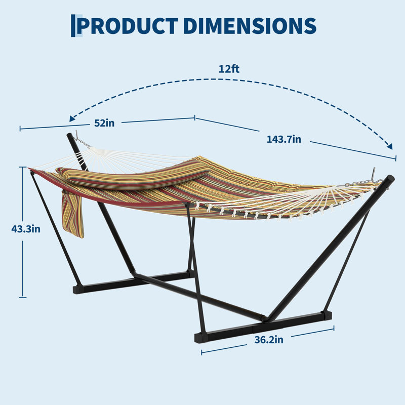 ? 2 Person Hammock with Stand for Outside, Double Hammock with Stand and Pillow, Max 450 Lbs Capacity with Balance Rope, Large Hammock for Outdoor Patio Backyard Poolside