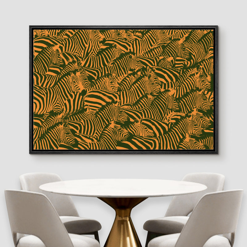«Zebra Line Art Collage - Floater Frame», impression sur toile, H 16 po x l 24 po x P 1,5 po, Cadre noir