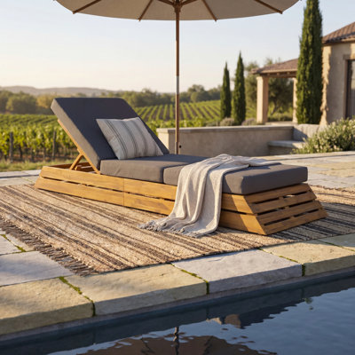 Chaises longues de patio réglables, fauteuil inclinable moderne en bois d'acacia pour piscine
