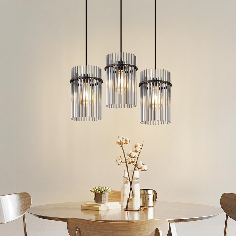 3-Light Cylinder Kitchen Island Pendant, Black