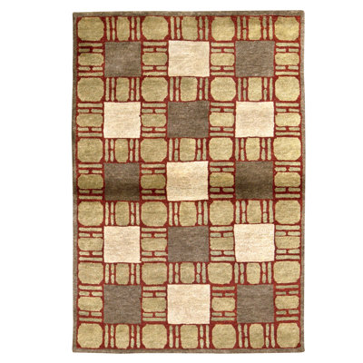 Hand Knotted Wool Area Rug in Red