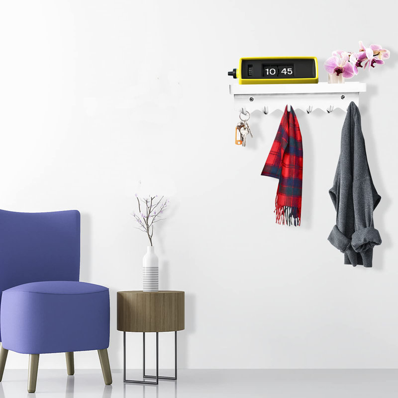 Metal Wall Organizer with Key Hooks, White