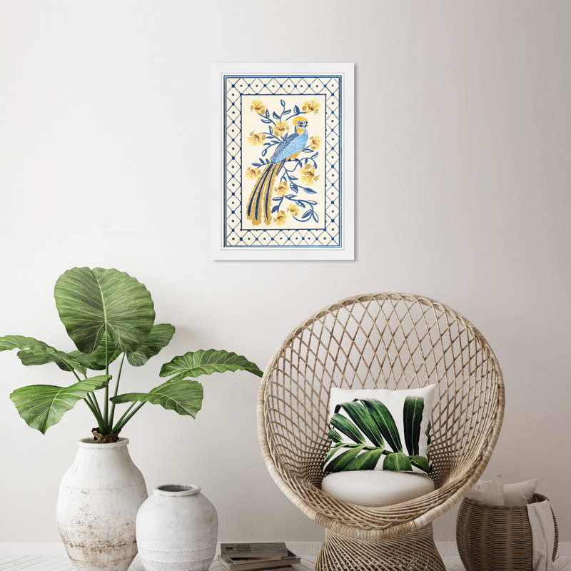Tropical Avian Azul, White Framed