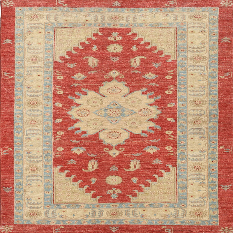 Tapis orange/bleu clair/brun clair traditionnel, Carré 4 pi