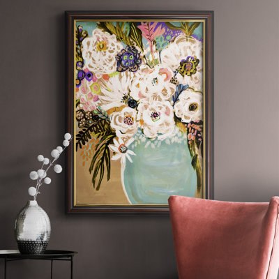 Fleurs d'été dans un vase I, toile encadrée de qualité supérieure - prête à être accrochée