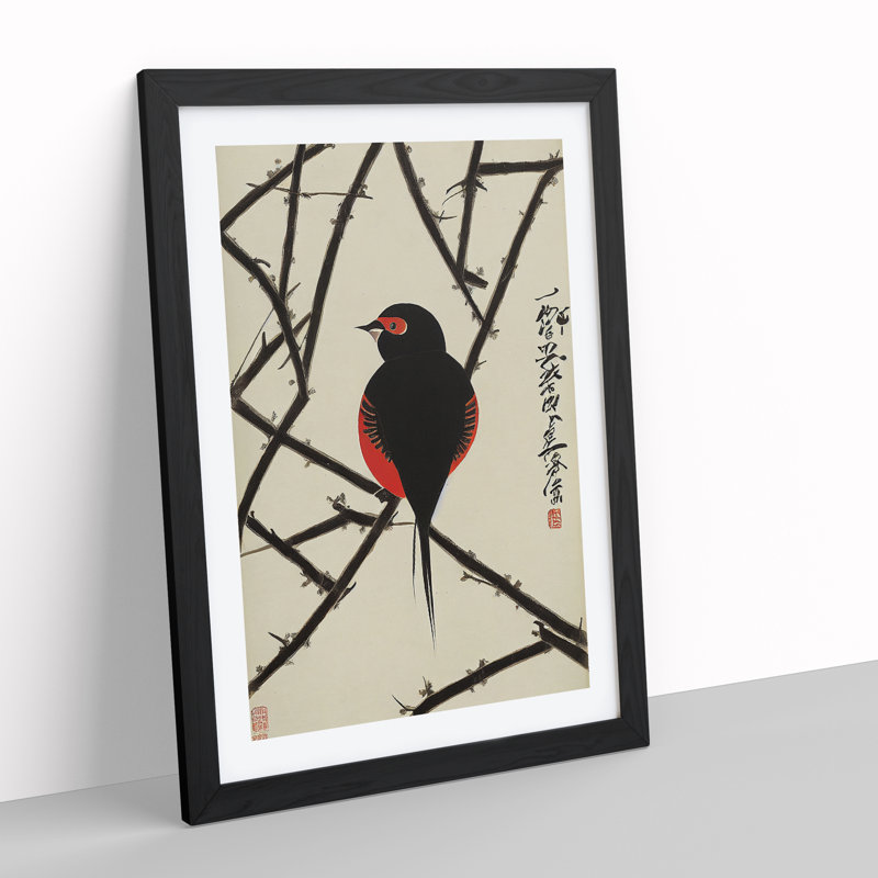 Bird On The Branch - Print, White, 64cm H x 46cm W x 2cm D, Black