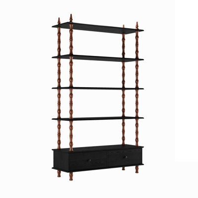 Modern 5-Tier Bookcase with Storage Drawers