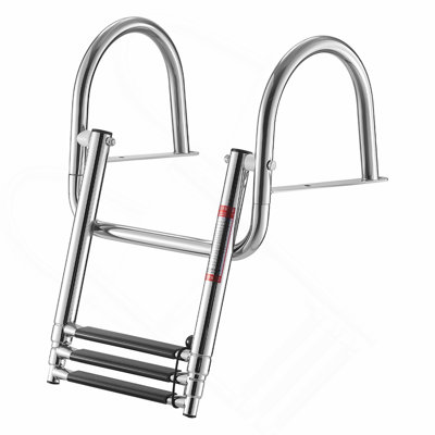 Échelle de bateau, 3 marches, échelle de pont pliante télescopique en acier inoxydable pour l'entrée arrière à l'intérieur, capacité de 600 lb avec larges marches et rampes antidérapantes, pour hors-bord, yacht, bateaux pontons