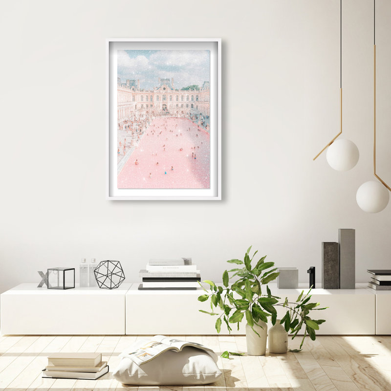 Oliver Gal Pink Pool Pastel - Diamond Dust Shadowbox Framed Wall Art, White, 38" H x 26" W
