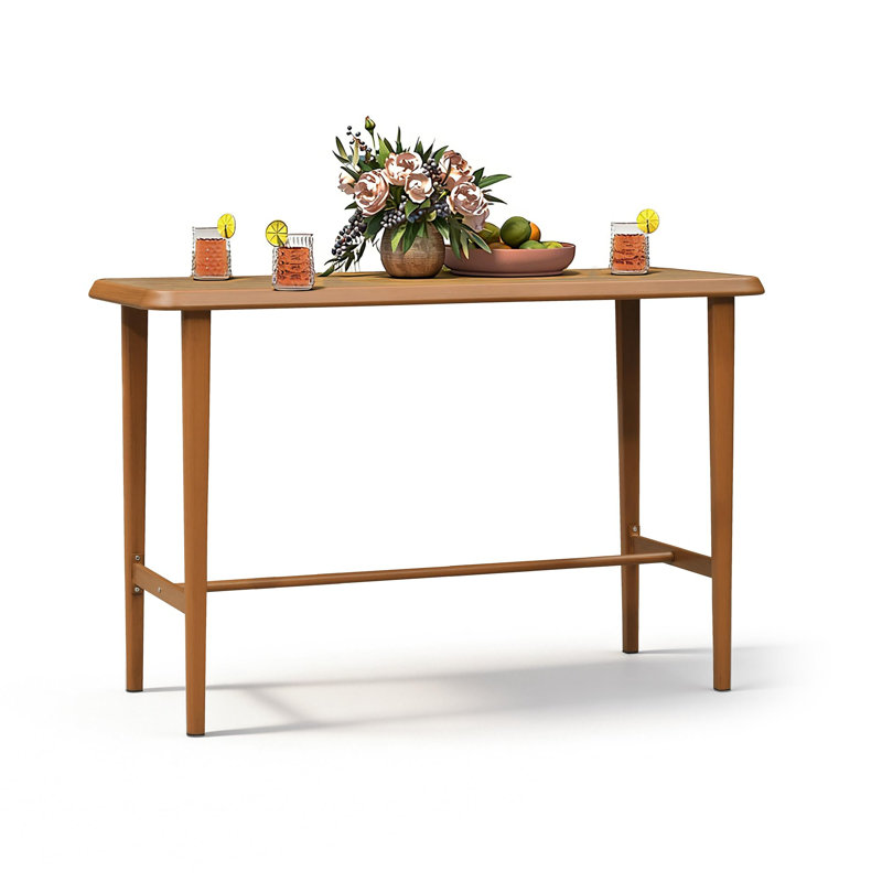  Patio Retangular Table Dining Breakfast Coffee Kitchen Bistro Outdoor Pub Bar Table For Garden Balcony Hot Tube, Brown
