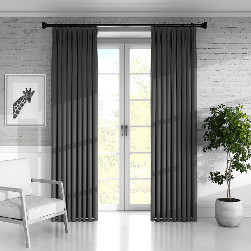 Plush Room Darkening Pinch Pleat Single Curtain Panel, 20" W x 96" L, Silver Gray