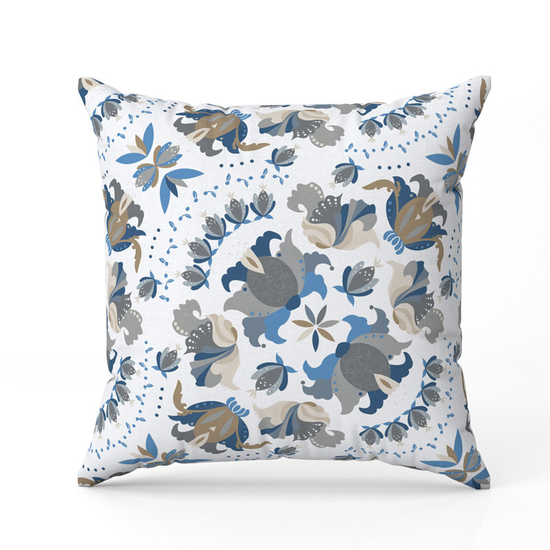 Coussin Folk Art Flourish, Bleu/gris, H 18 po x l 18 po