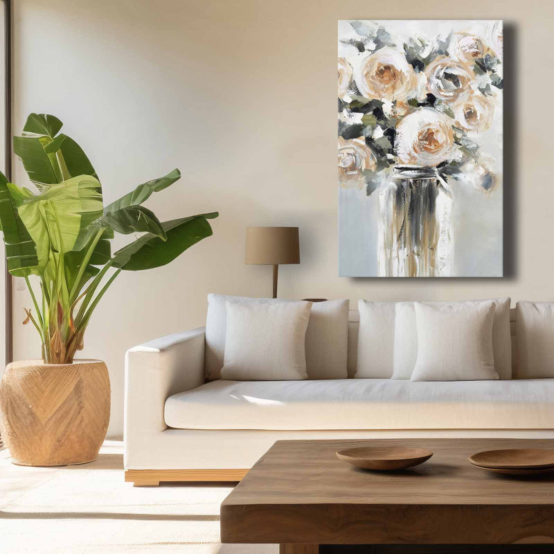 «Cream Rose Bouquet In Vase», art mural