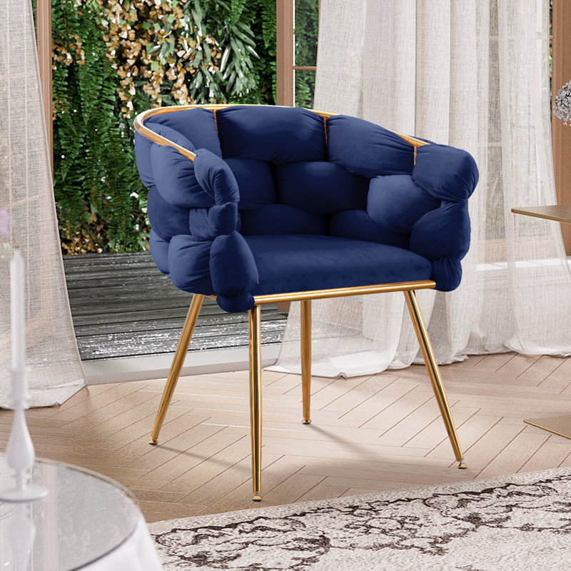 Fauteuil demi-tonneau en velours Hummera, Velours bleu, 1