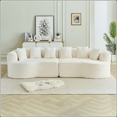 111.5" Oversized Curved 4-Seater Cloud Sofa with Corduroy Fabric and 6 Pillows