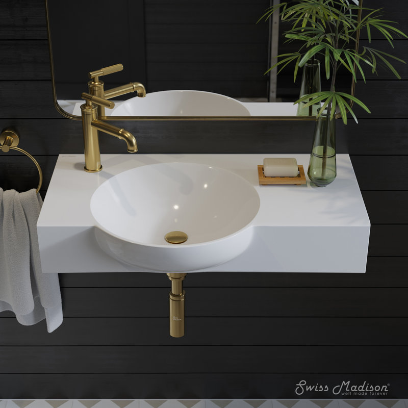 Chateau 30" Left Side Faucet Wall-Mount Ceramic Rectangular Bathroom Sink in Glossy White SM-WS325, Glossy White, Left