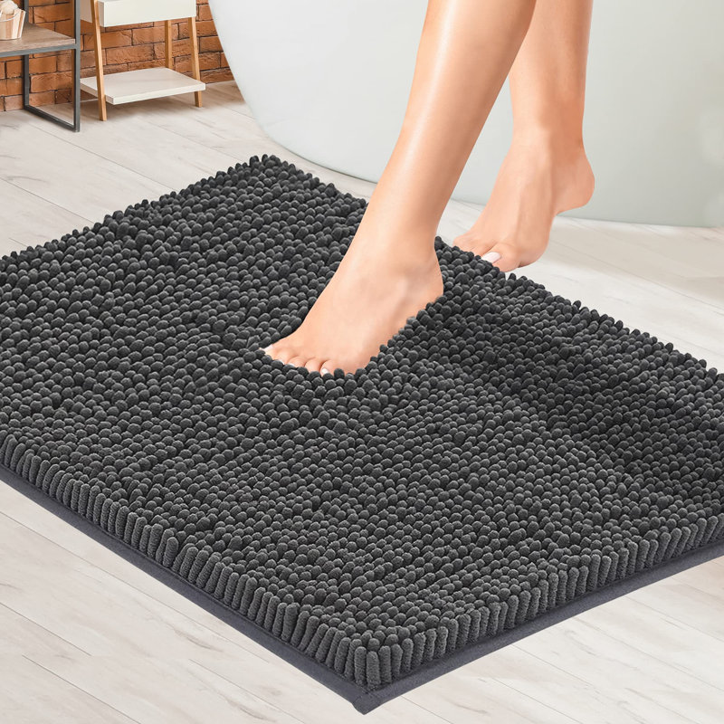 Caliah Chenille Non-Slip Bath Rug, 80cm, Black