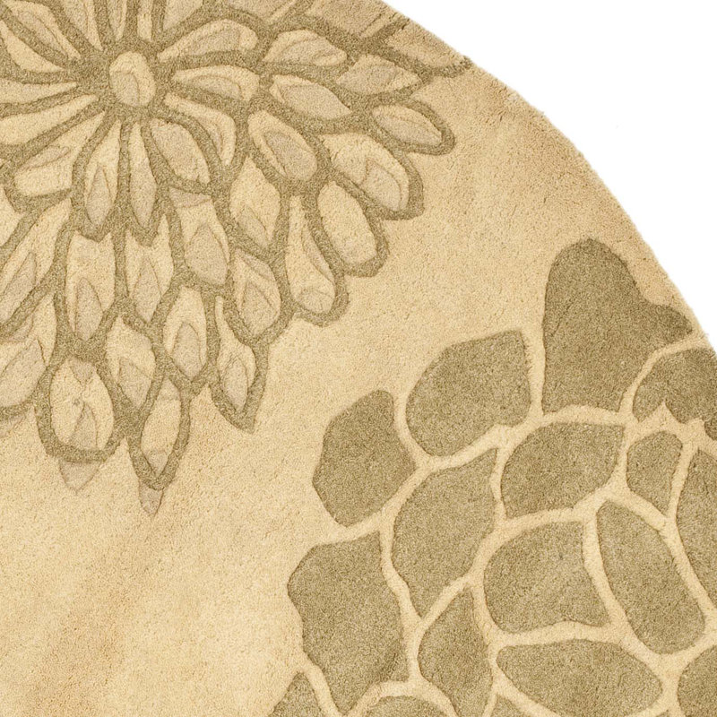 Clovill Hand Tufted Wool Floral Rug, Round 6'