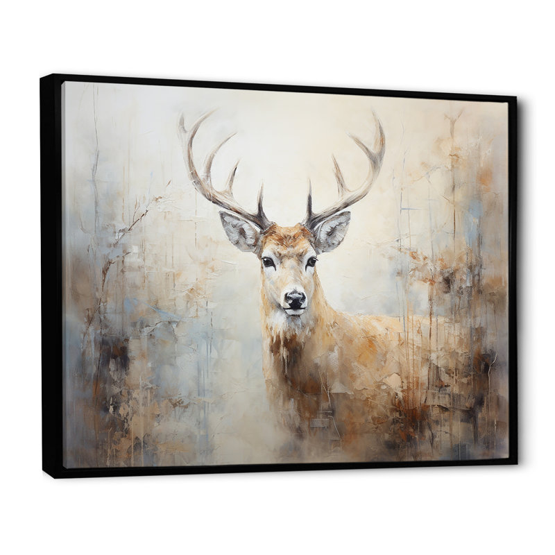 Minimalisme beige, portrait de cerf IV - impression sur toile encadrée de cerf, H 34 po x l 44 po x P 1,5 po