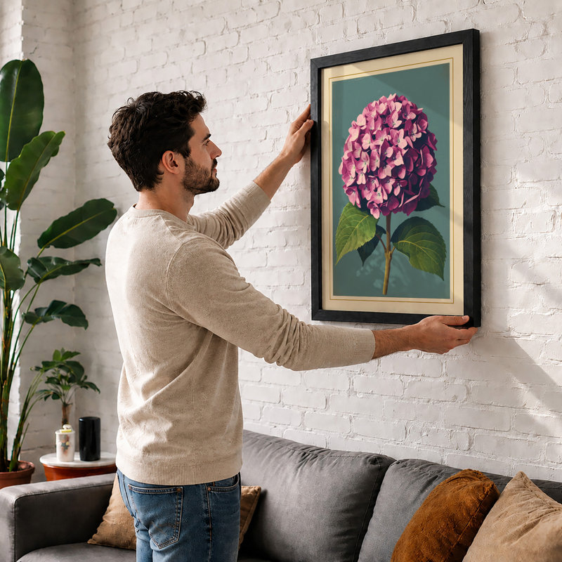 Hydrangea Study Botanical - Framed Print, A3 - 42.0 x 29.7 cm, White