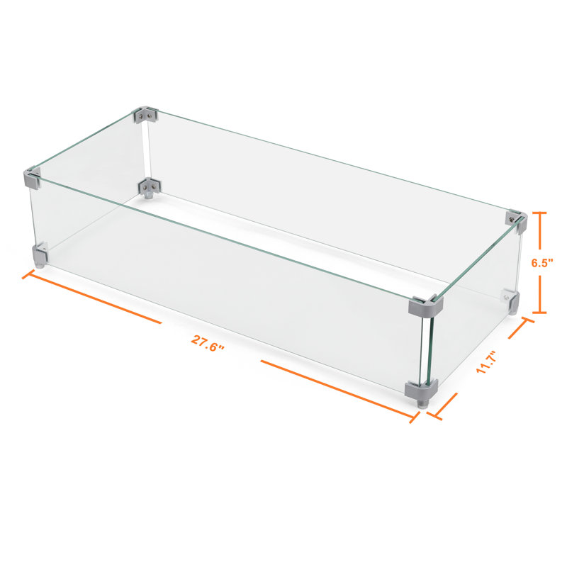 Rectangular Transparent Tempered Glass Fire Pit Wind Guard