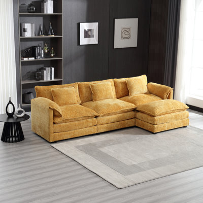 112" Oversized L Shaped Chenille Sectional Cloud Couch, Elegant Boucle Modular Sleeper With Moveable And Memory Foam For Office Conference Comfy Modern Removable Soft Home Use