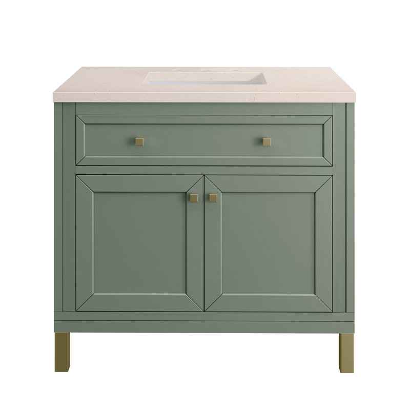 Chicago 36' W Single Vanity, Smokey Celadon, Eternal Jasmine Pearl Quartz, 8" Widespread