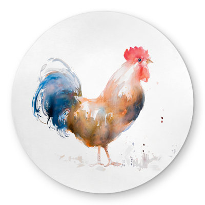 Rooster Watercolor Style Round Outdoor Area Rug | Red Animals