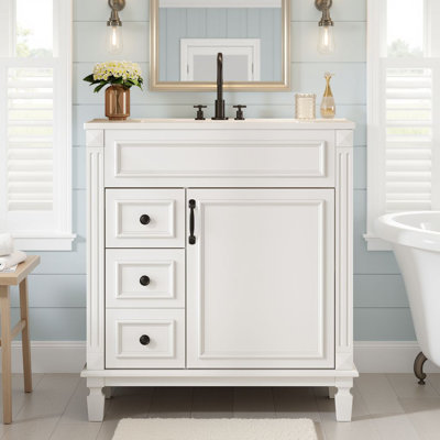30" Freestanding Bathroom Vanity With Ceramic Sink & 2 Drawers & Adjustable Shelf & 1 Soft Closing Door