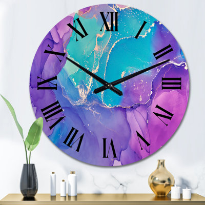 Mauve et bleu liquide Art IV - horloge murale moderne
